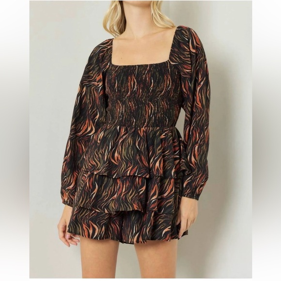 Entro Black Flame Print Tiered Romper - Size S, Great Condition - Picture 1 of 9